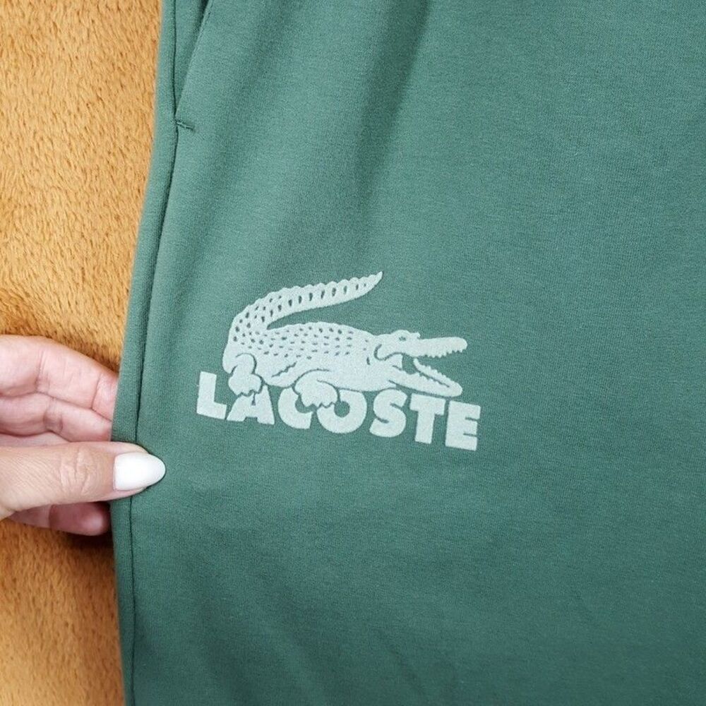 LACOSTE Joggers Mens Large Green Tapered Sweatpants Logo Lounge Casual - Picture 3 of 11